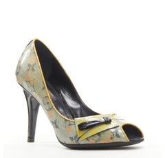 LOUIS VUITTON 2008 Richard Prince denim yellow monogram peep toe heel EU37