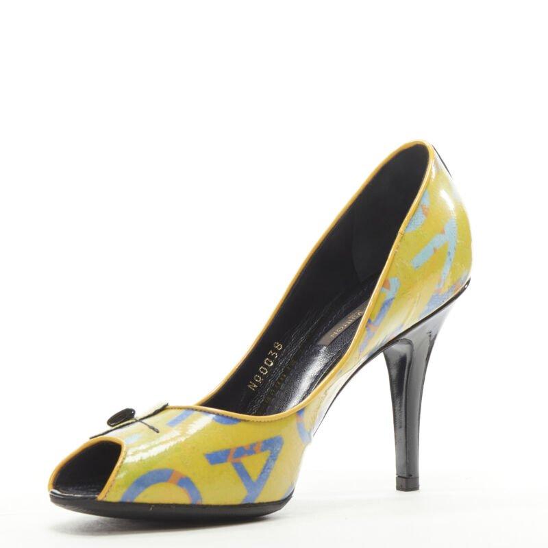 LOUIS VUITTON 2008 Richard Prince denim yellow monogram peep toe heel EU37 In Excellent Condition In Hong Kong, NT