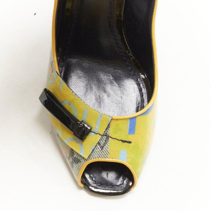 LOUIS VUITTON 2008 Richard Prince denim yellow monogram peep toe heel EU37 1