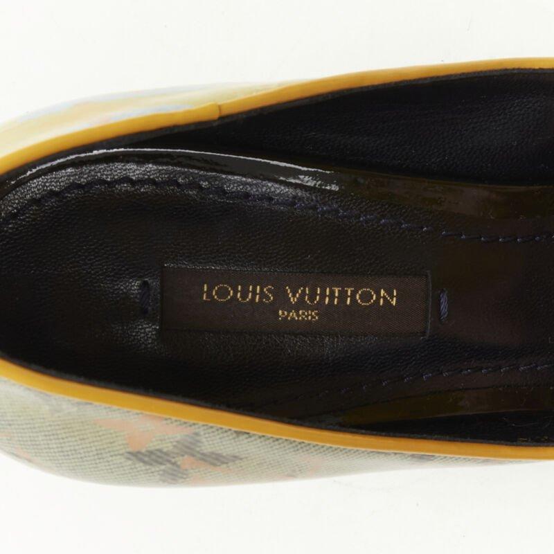 LOUIS VUITTON 2008 Richard Prince denim yellow monogram peep toe heel EU37 4