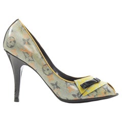 LOUIS VUITTON 2008 Richard Prince denim yellow monogram peep toe heel EU37
