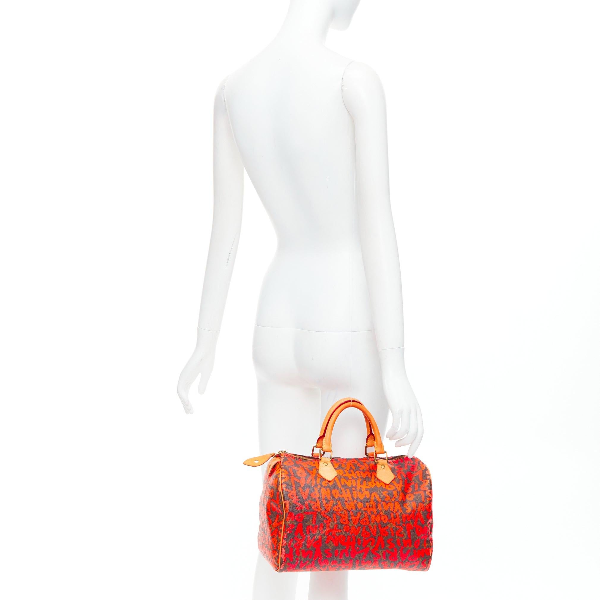 LOUIS VUITTON 2008 Stephen Sprouse Speedy neon orange graffiti bag
Reference: CNLE/A00406
Brand: Louis Vuitton
Model: Speedy 30
Collection: Stephen Sprouse
Material: Canvas, Leather
Color: Orange, Brown
Pattern: Monogram
Closure: Zip
Lining: Brown