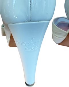 Louis Vuitton 2008 Sz 36.5 Marc Jacobs White Patent Bow Peep-Toe Platform Pumps