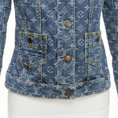 LOUIS VUITTON 2008 Vintage blue LV monogram denim trucker jacket FR34 XS