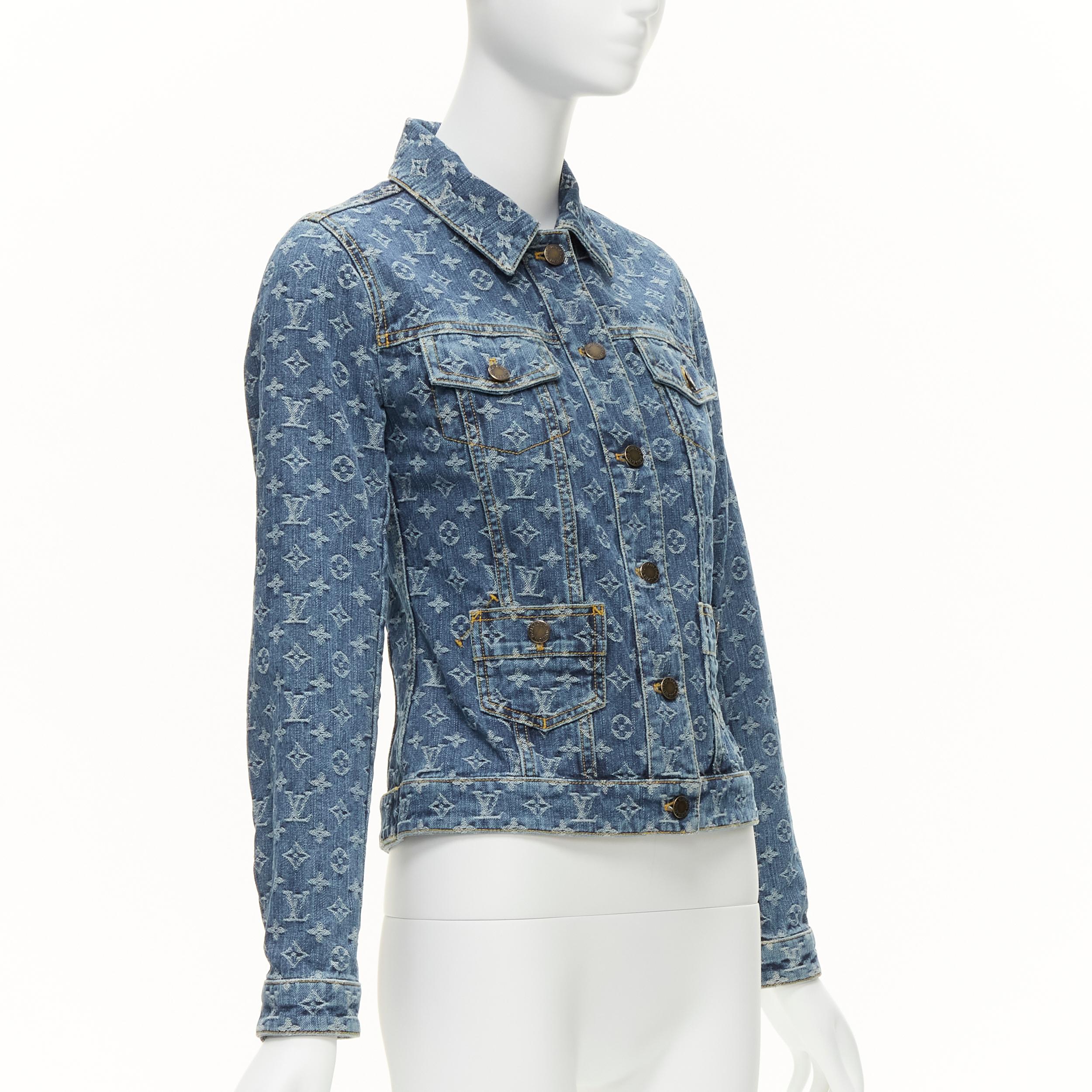 Women's LOUIS VUITTON 2008 Vintage blue LV monogram denim trucker jacket FR34 XS