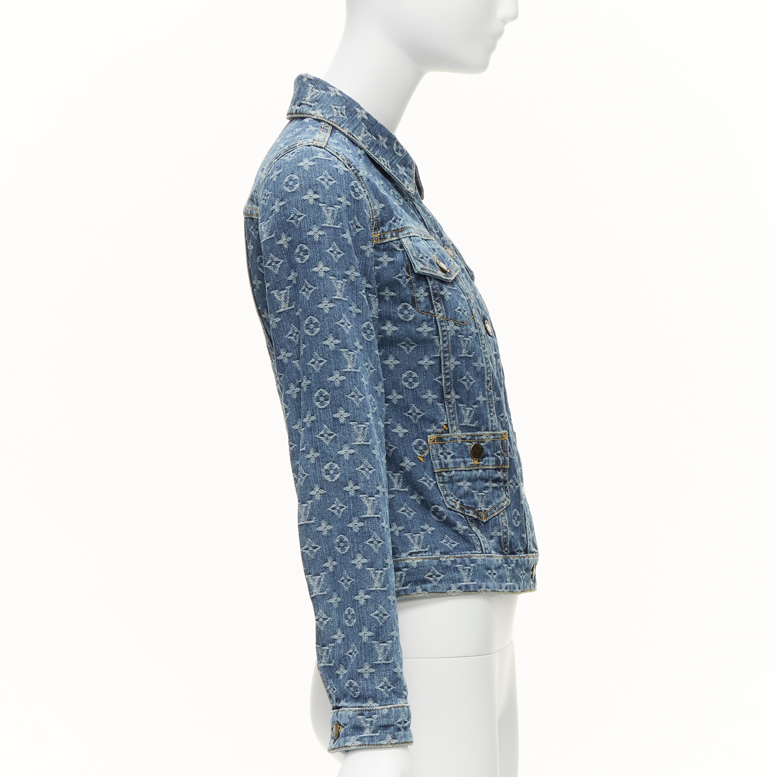 LOUIS VUITTON 2008 Vintage blue LV monogram denim trucker jacket FR34 XS 1