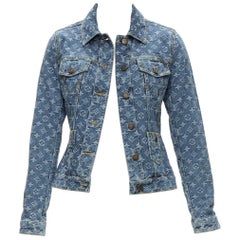 LOUIS VUITTON 2008 Vintage blue LV monogram denim trucker jacket FR34 XS