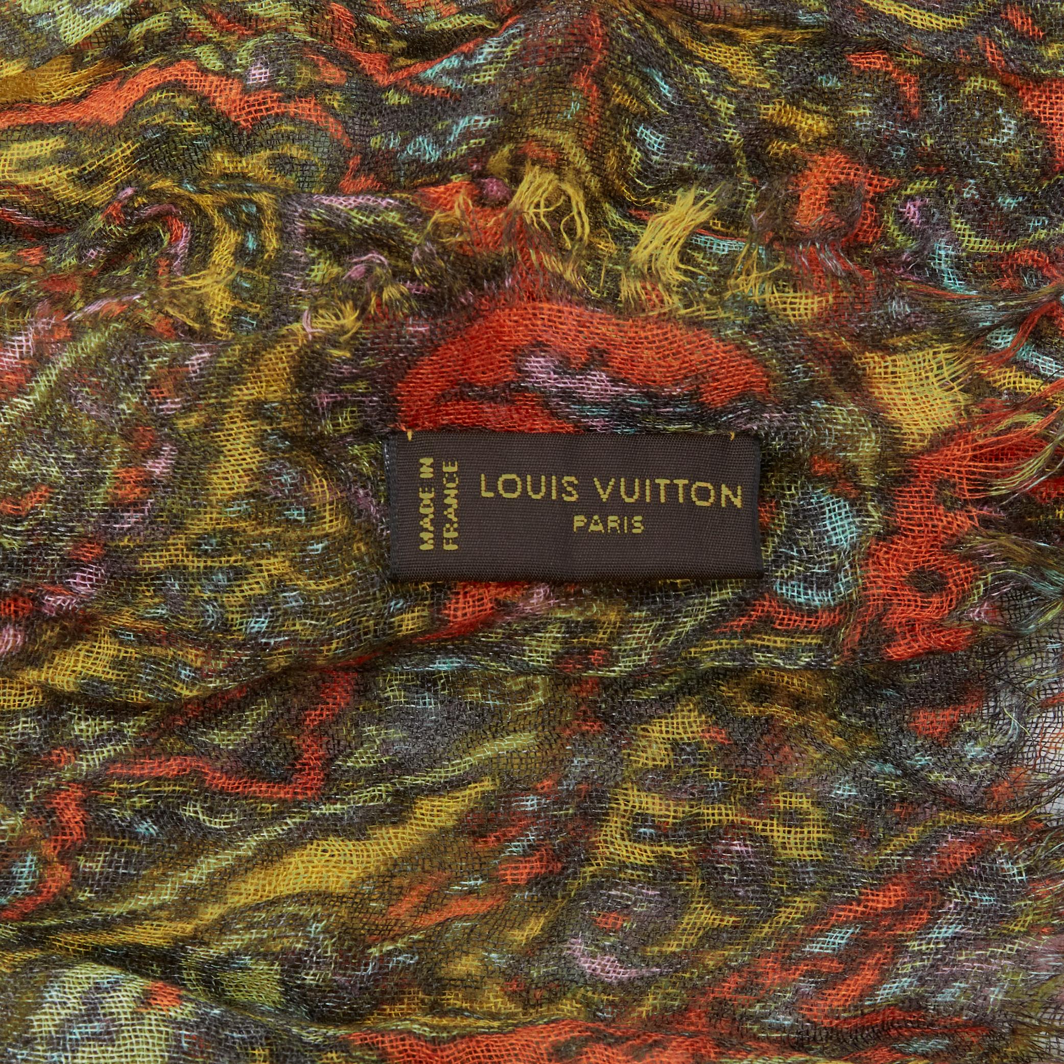 LOUIS VUITTON 2009 écharpe paisley jaune 70% cachemire 30% soie en vente 2