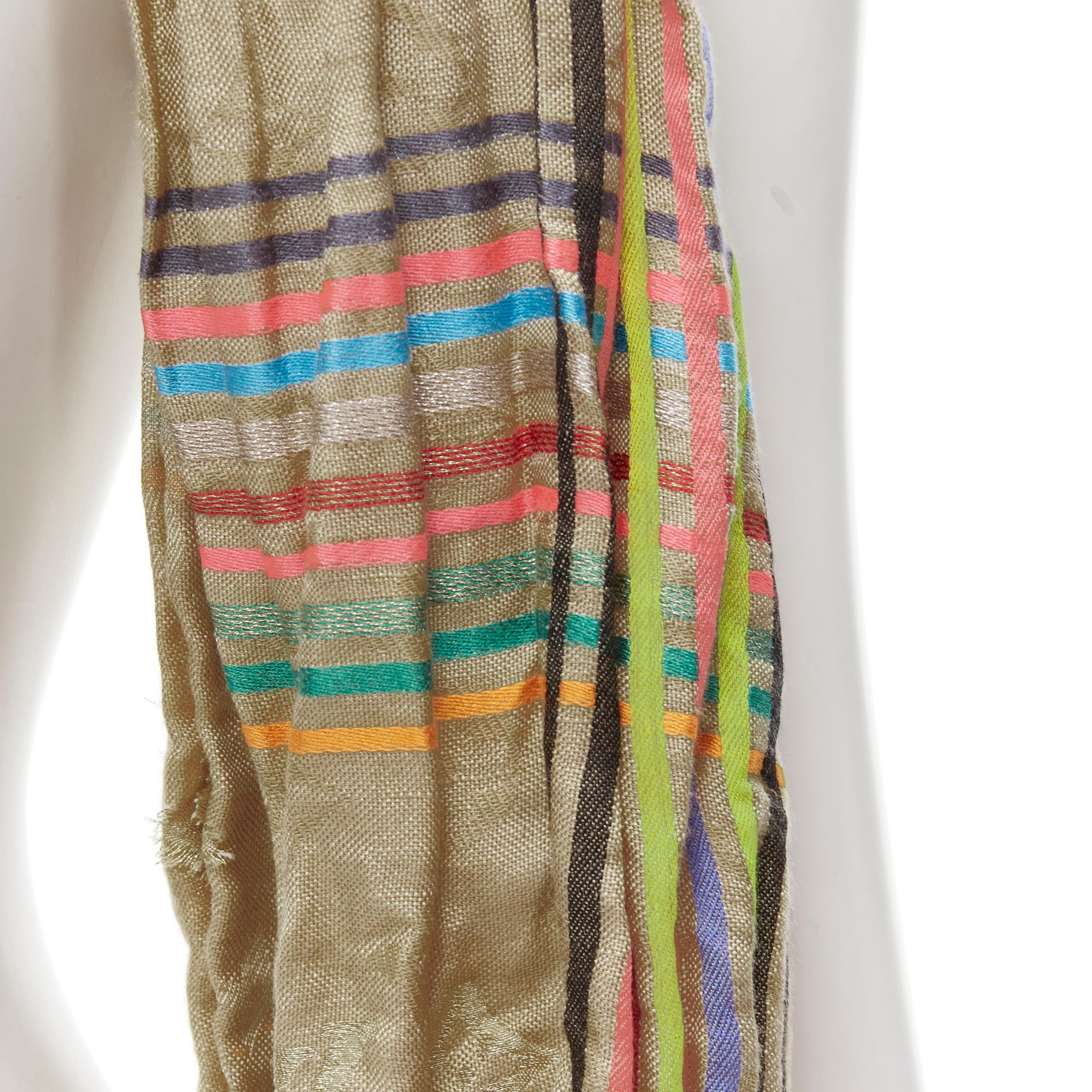 LOUIS VUITTON 2009 Cheche Bohemian silk linen rainbow striped monogram scarf 3