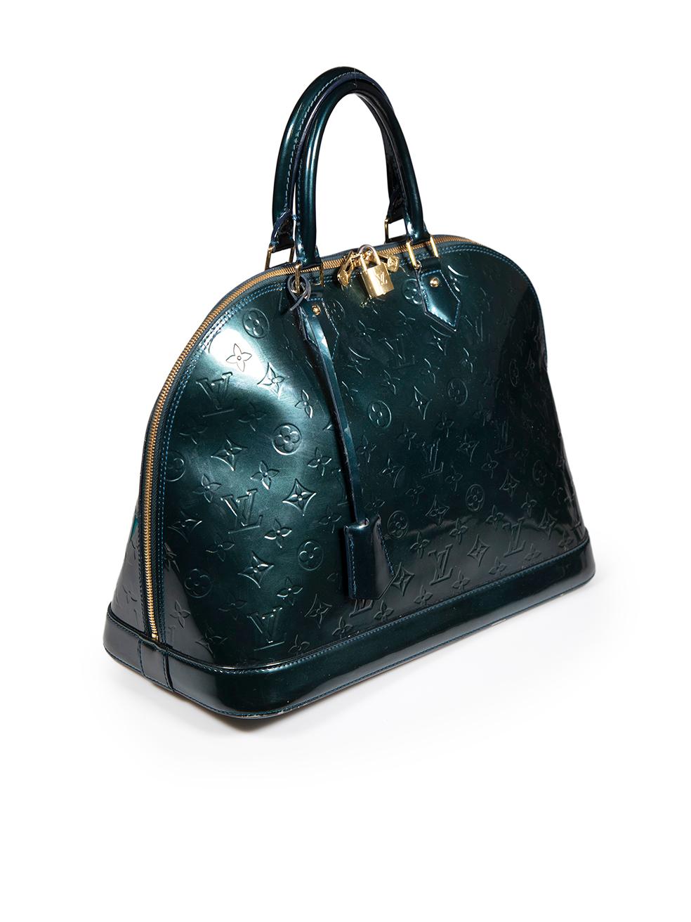 Louis Vuitton 2009 Green Patent Leather Monogram Amarante Vernis Alma GM In Good Condition For Sale In London, GB