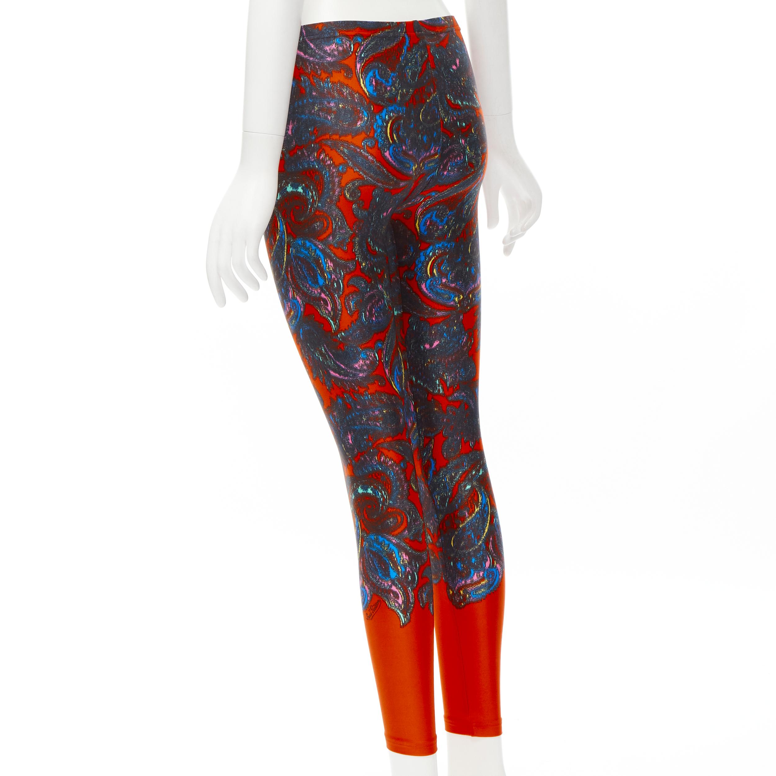 Black LOUIS VUITTON 2009 Runway red blue paisley print stretchy legging FR34 XS rare For Sale