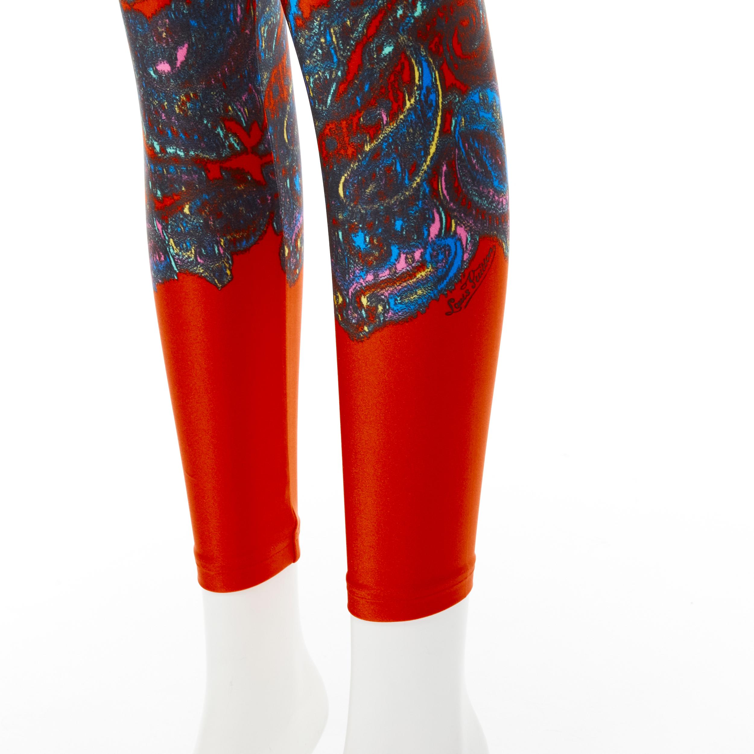 LOUIS VUITTON 2009 Runway red blue paisley print stretchy legging FR34 XS rare In Excellent Condition For Sale In Hong Kong, NT