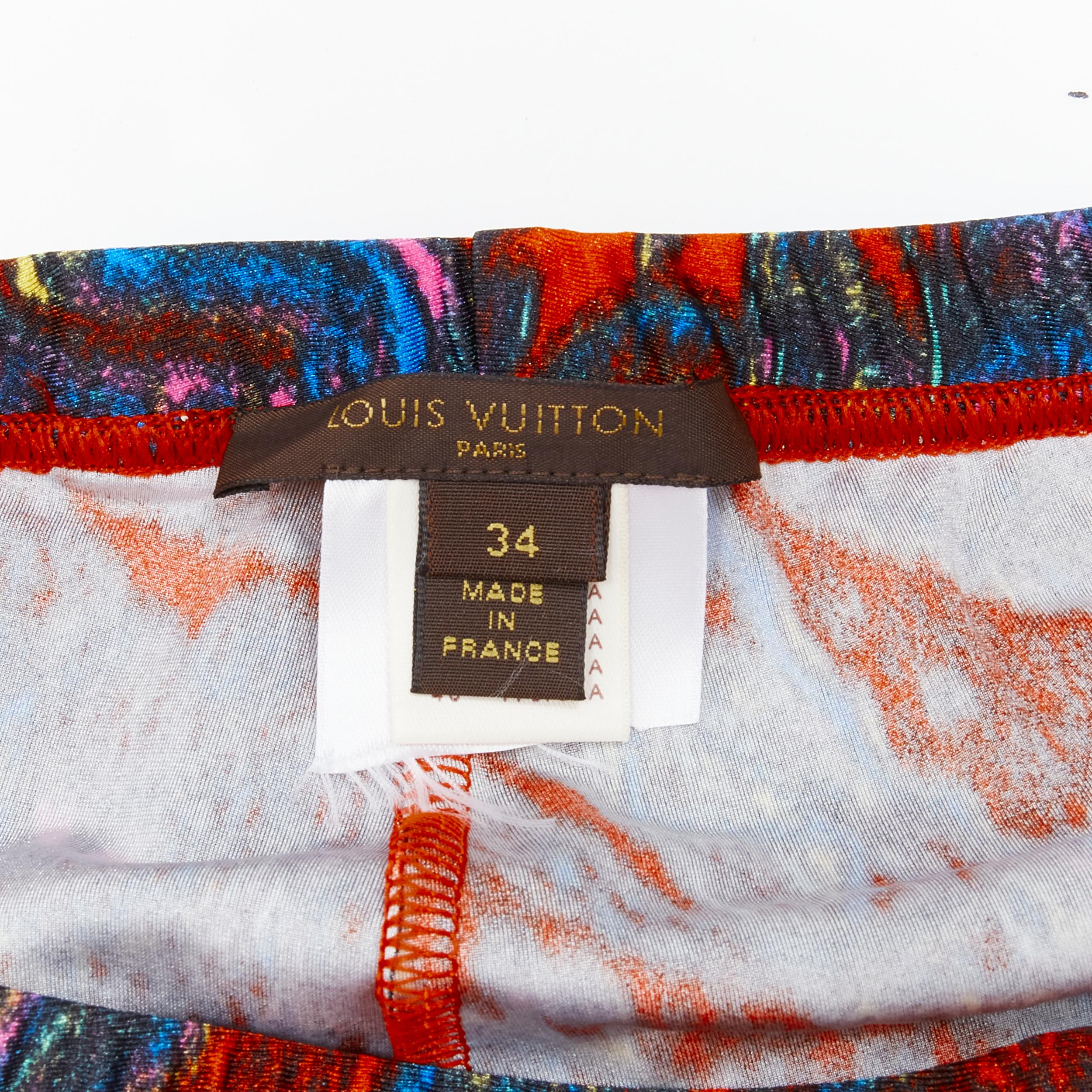 Women's LOUIS VUITTON 2009 Runway red blue paisley print stretchy legging FR34 XS rare For Sale