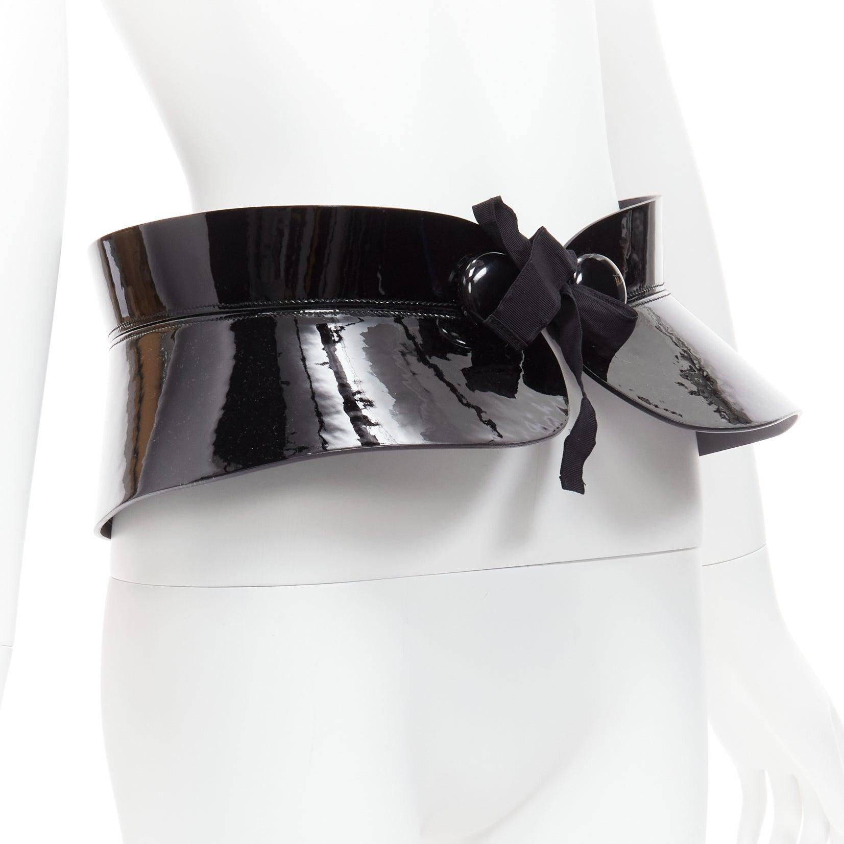 Gray LOUIS VUITTON 2011 Runway Fetishes leather ribbon tie peplum corset belt 85cm For Sale