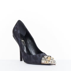 LOUIS VUITTON 2012 Bernice black blue leopard jacquard metal stud pumps EU35 US5