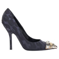 LOUIS VUITTON 2012 Bernice black blue leopard jacquard metal stud pumps EU35 US5
