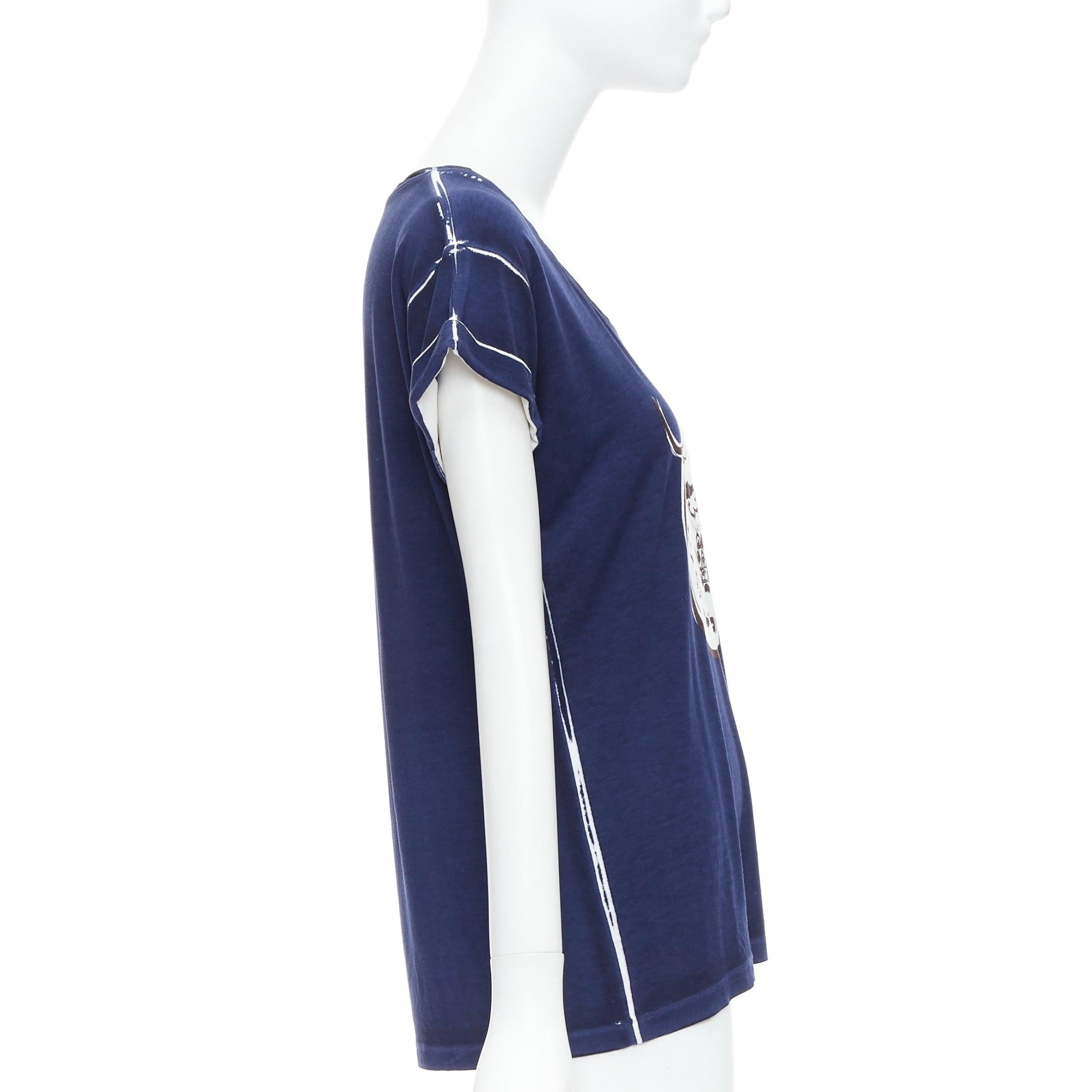 LOUIS VUITTON 2012 Cruise Eiffle Tower Paris print navy viscose silk tshirt S In New Condition In Hong Kong, NT