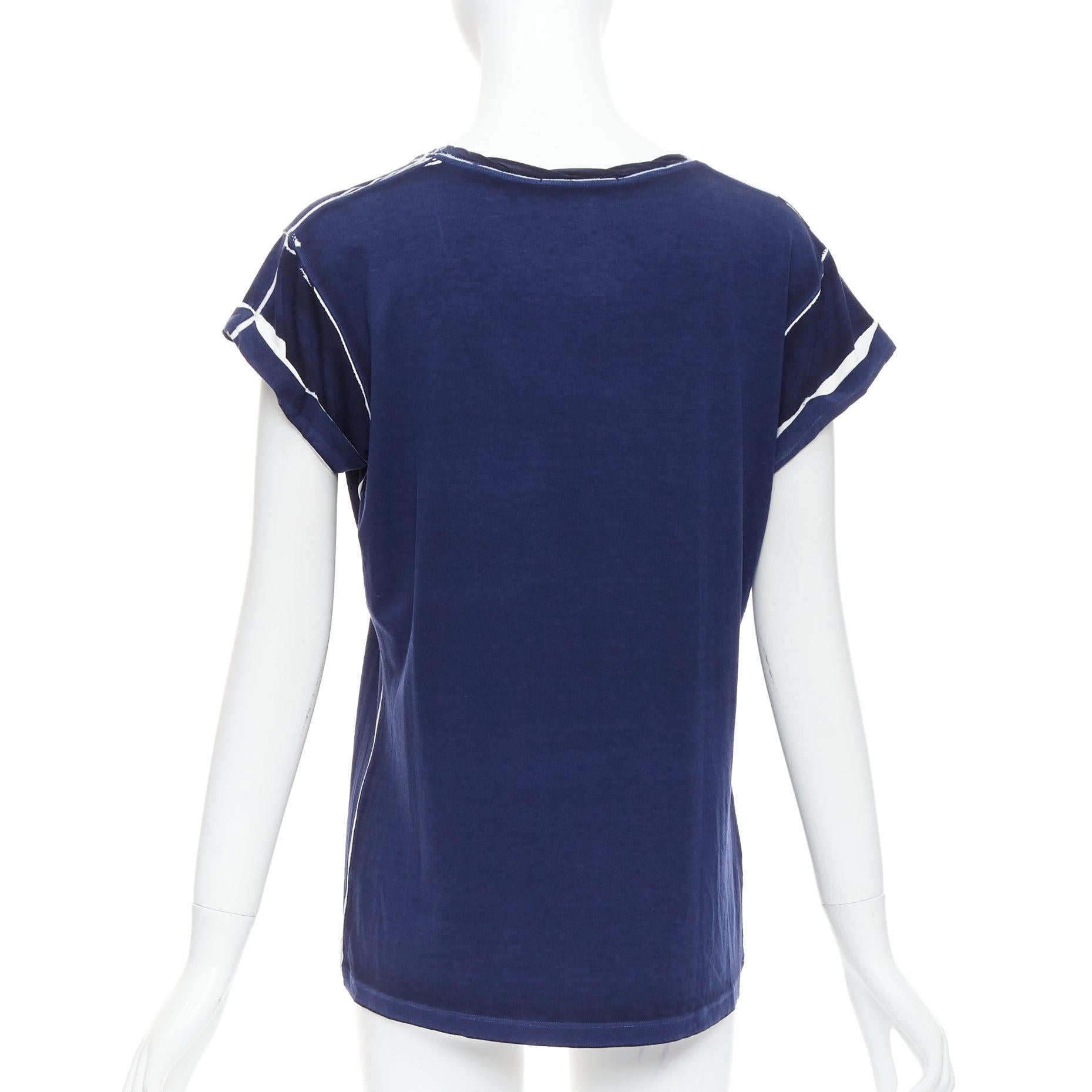 Women's LOUIS VUITTON 2012 Cruise Eiffle Tower Paris print navy viscose silk tshirt S