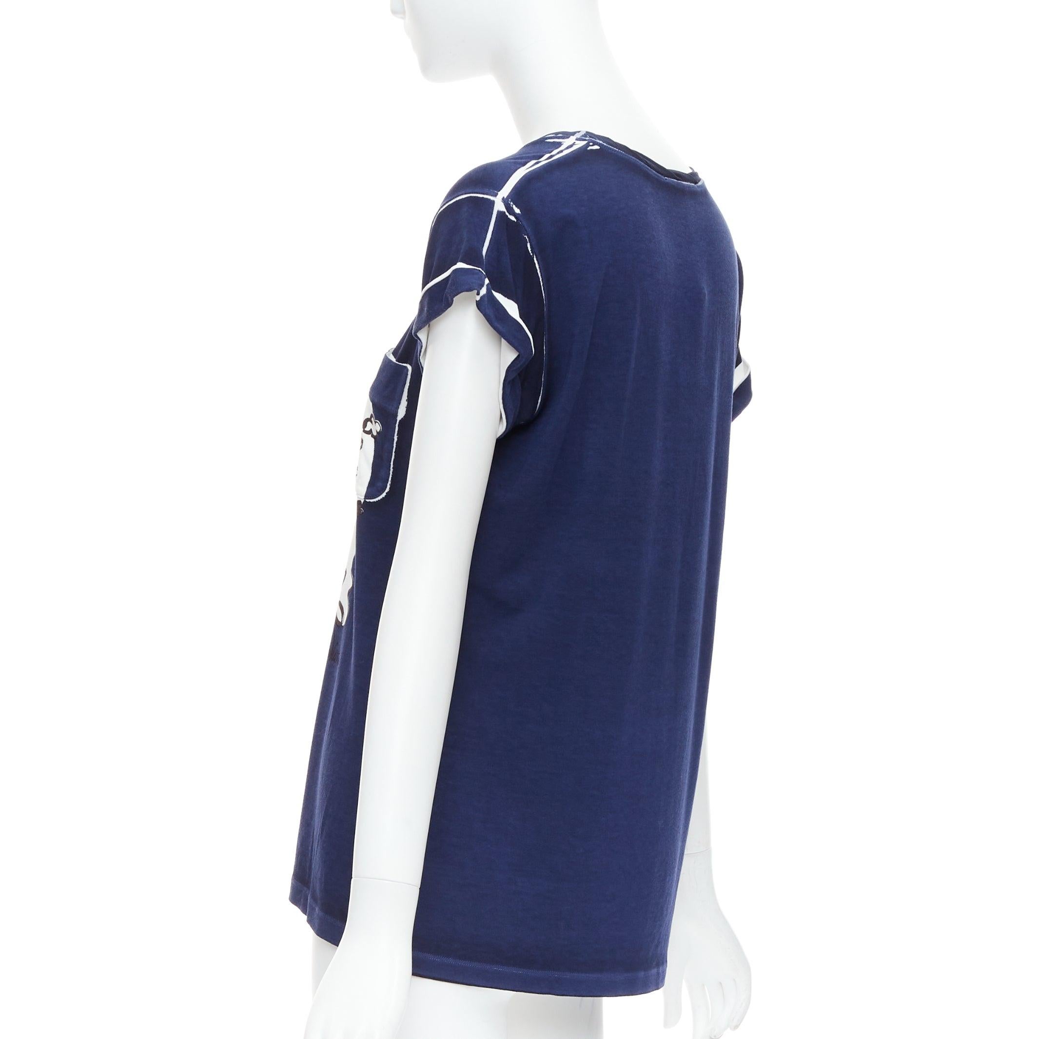 LOUIS VUITTON 2012 Cruise Eiffle Tower Paris print navy viscose silk tshirt S 1