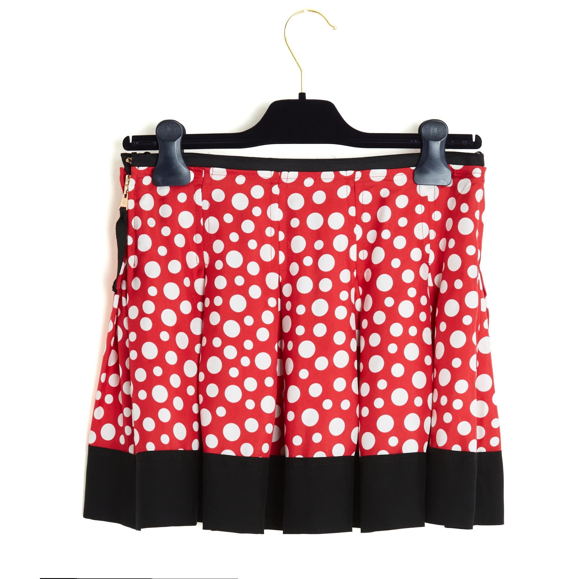 Rouge Mini jupe FR36 LV Kusama à pois en soie Louis Vuitton 2012 GB8 US6 en vente
