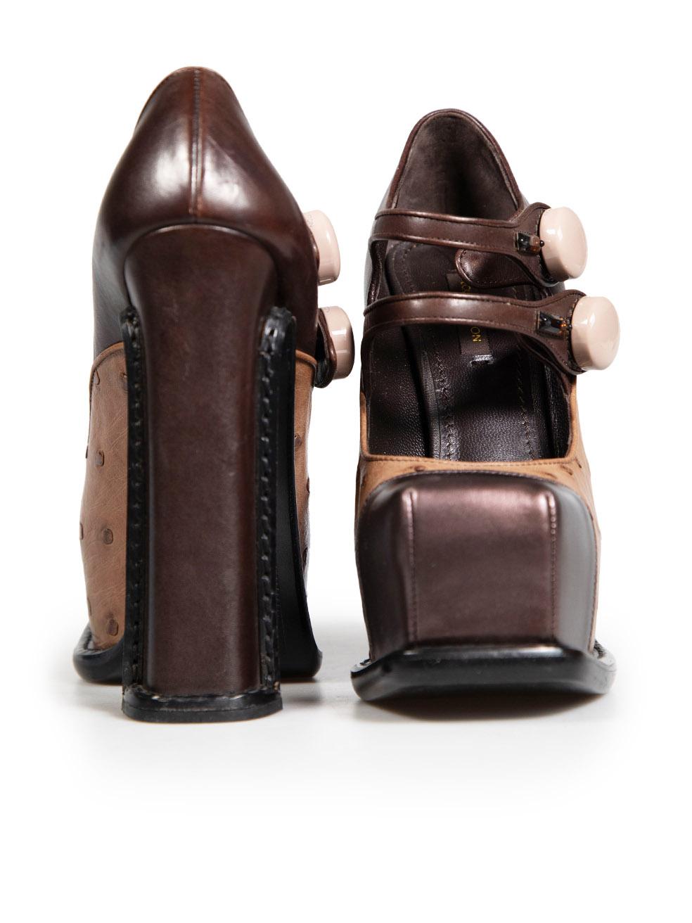 Louis Vuitton 2012 Runway Brown Ostrich Pumps Size IT 36.5 In Good Condition In London, GB