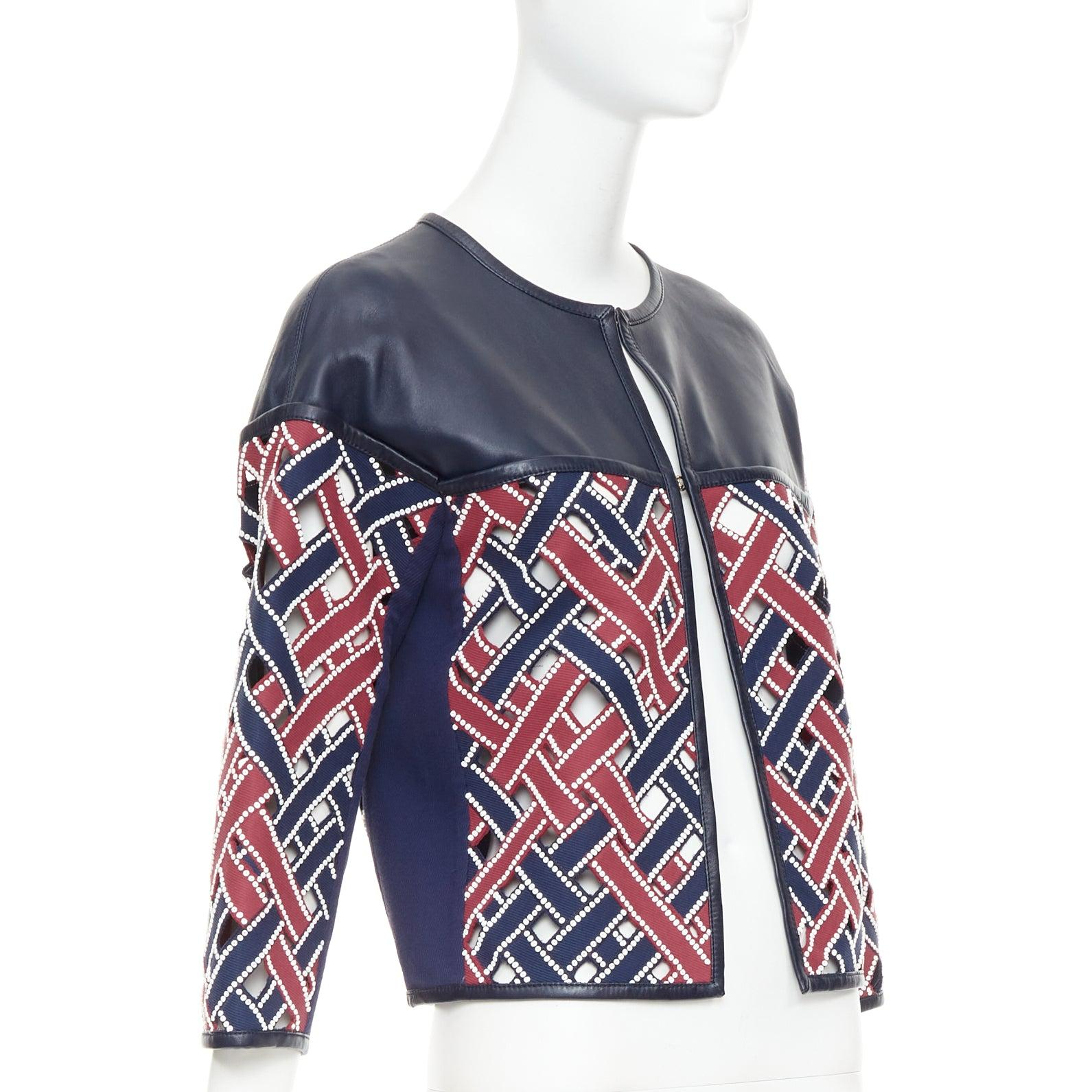 LOUIS VUITTON 2012 Giacca in pelle intrecciata con paillettes rosso navy FR36 S In condizioni buone in vendita a Hong Kong, NT