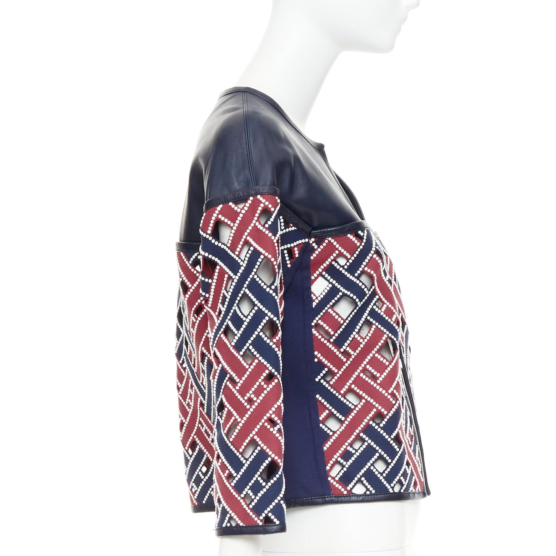 Donna LOUIS VUITTON 2012 Giacca in pelle intrecciata con paillettes rosso navy FR36 S in vendita