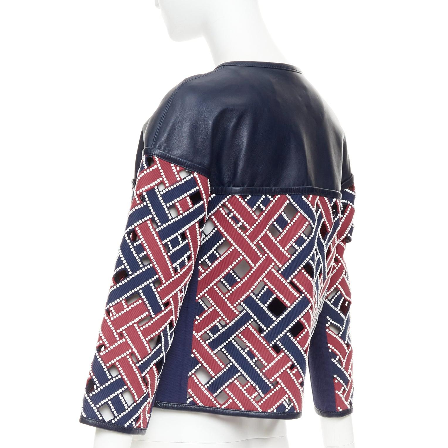 LOUIS VUITTON 2012 Giacca in pelle intrecciata con paillettes rosso navy FR36 S in vendita 2