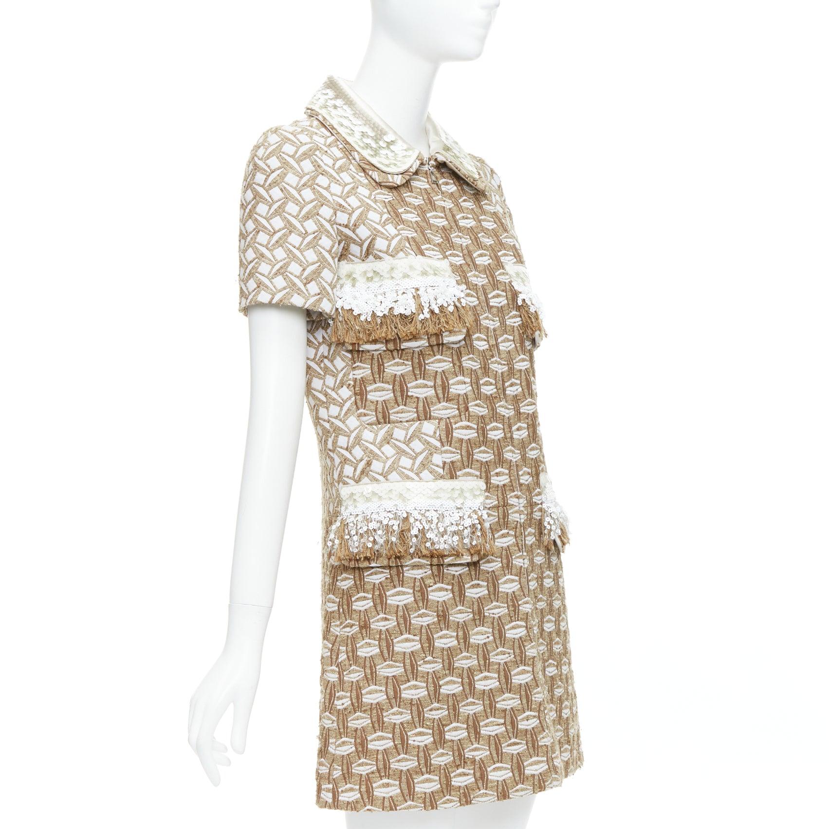 LOUIS VUITTON 2013 Runway beige sequin fringe wool boucle coat dress FR36 S In Excellent Condition In Hong Kong, NT
