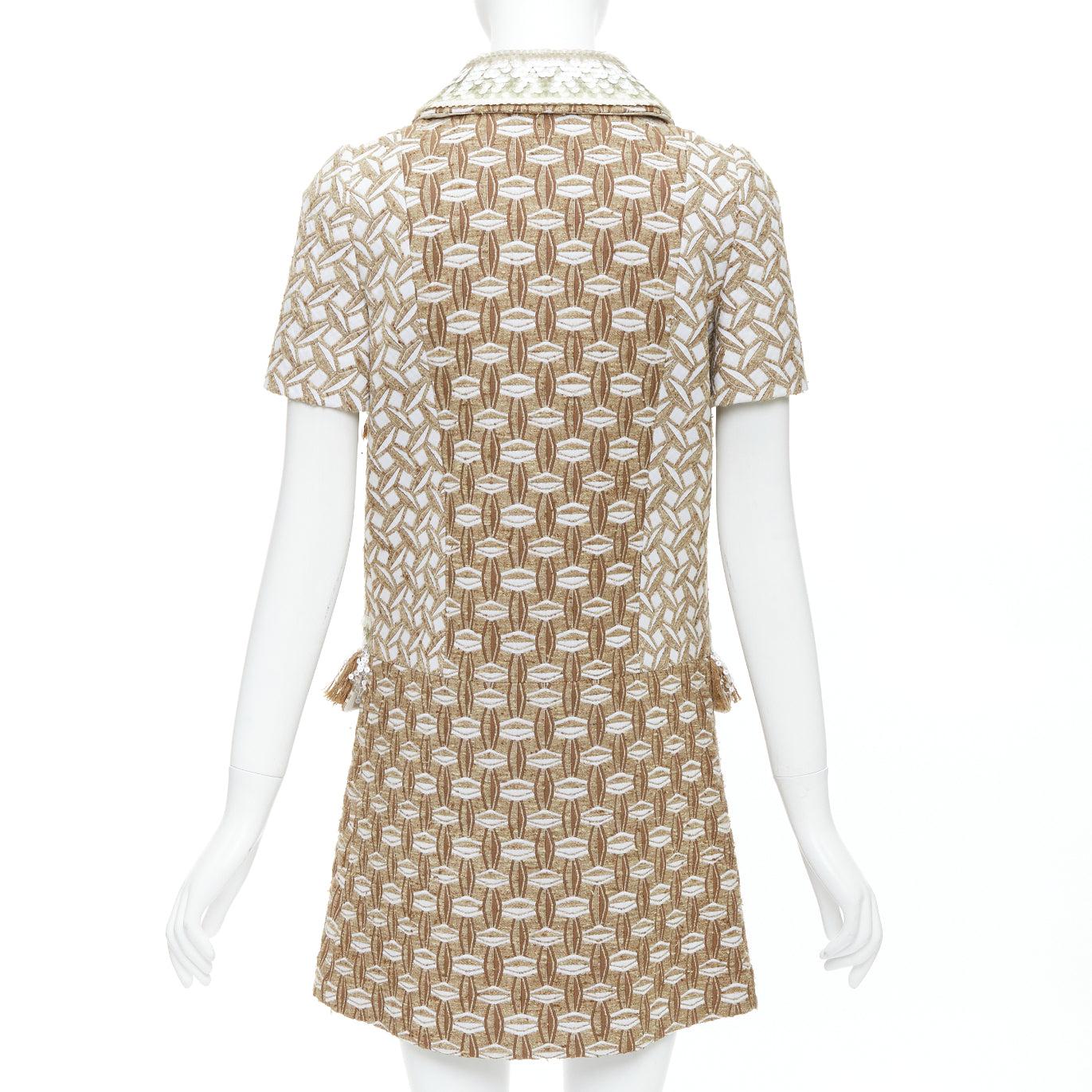 LOUIS VUITTON 2013 Runway beige sequin fringe wool boucle coat dress FR36 S 1