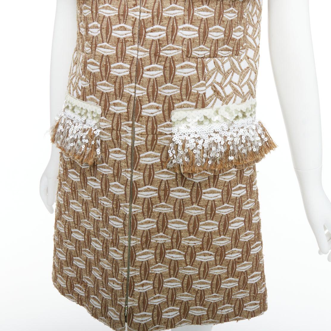 LOUIS VUITTON 2013 Runway beige sequin fringe wool boucle coat dress FR36 S 3