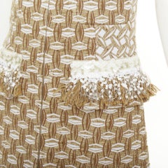 LOUIS VUITTON 2013 tan tweed sequin fringe collar zip front mini dress FR40 L