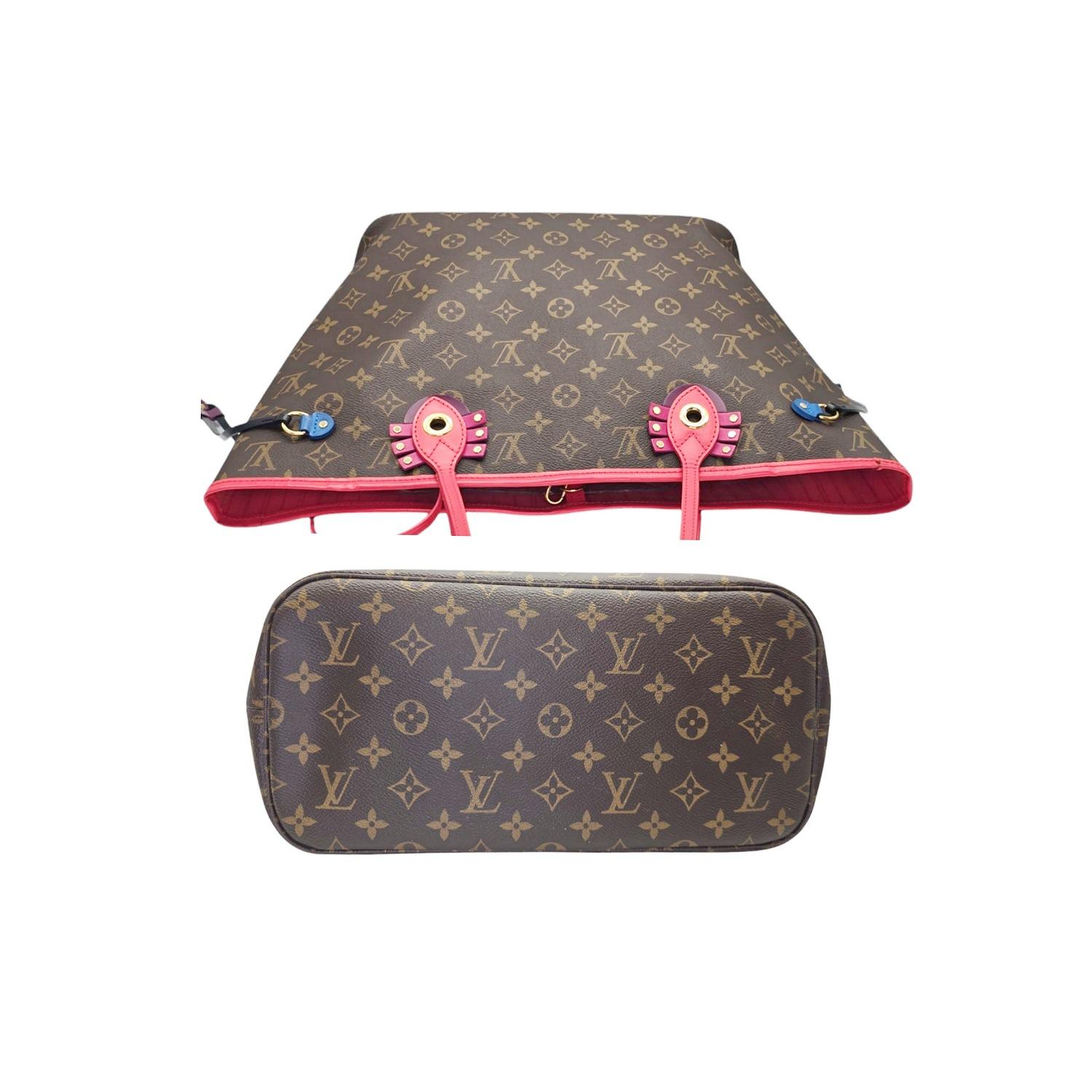 Louis Vuitton 2015 Monogram Totem Neo Neverfull MM Flamingo Tote & Pochette For Sale 1
