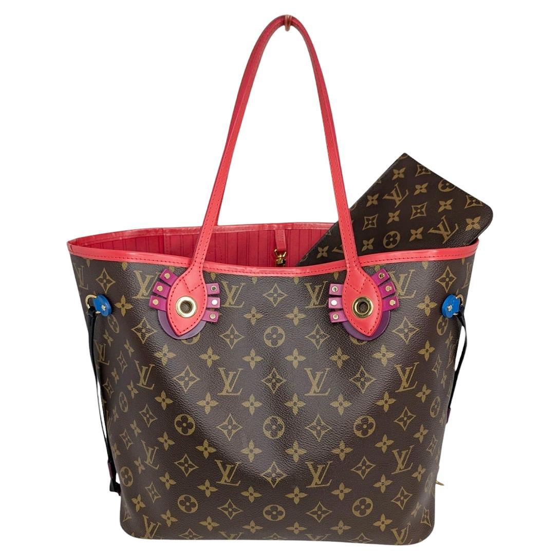 Louis Vuitton 2015 Monogram Totem Neo Neverfull MM Flamingo Tote & Pochette For Sale