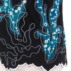 LOUIS VUITTON 2015 Runway black blue embroidered anglais scallop hem top FR38 M