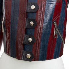LOUIS VUITTON 2015 Runway navy burgundy eel skin moto jacket FR36 S