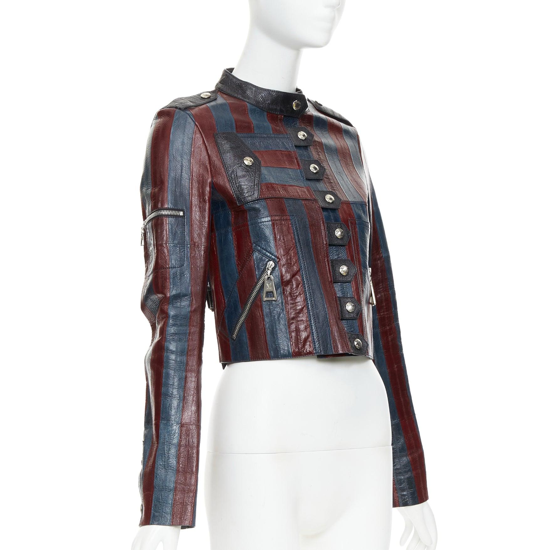 LOUIS VUITTON 2015 Pasarela azul marino burdeos piel de anguila chaqueta moto FR36 S en Bueno estado para la venta en Hong Kong, NT