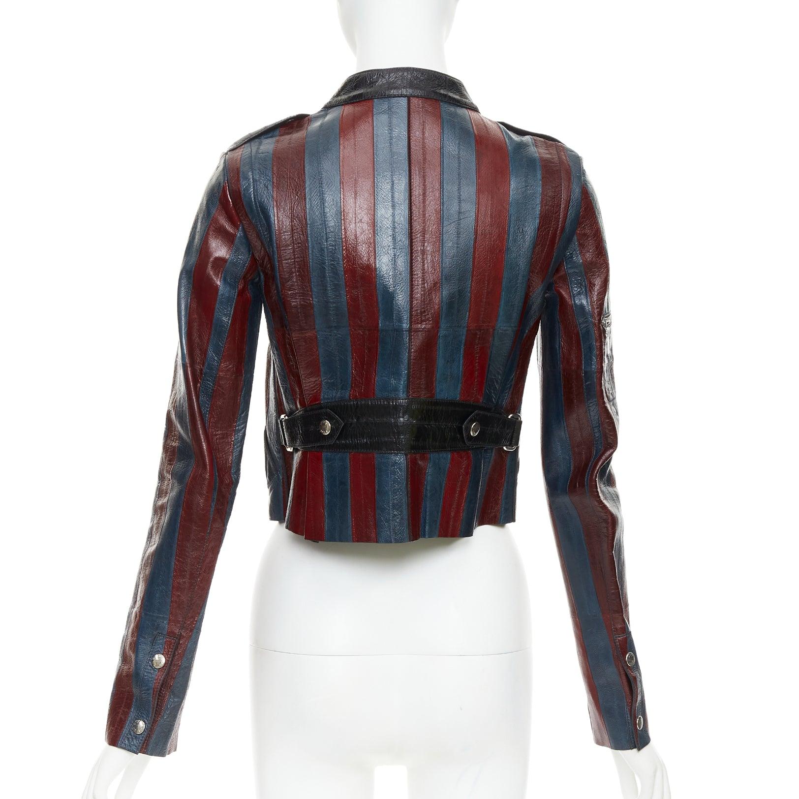 LOUIS VUITTON 2015 Pasarela azul marino burdeos piel de anguila chaqueta moto FR36 S en venta 1