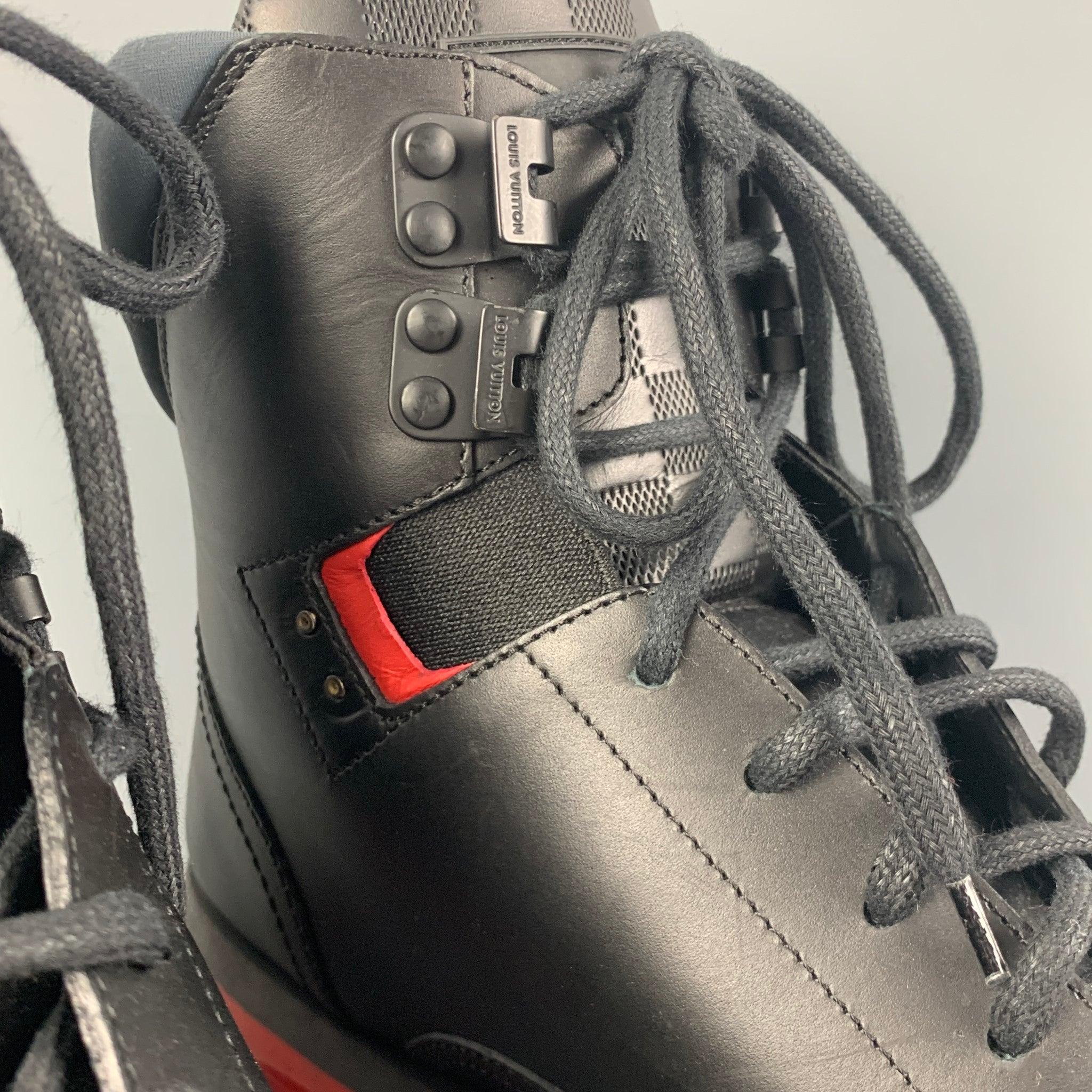 LOUIS VUITTON 2015 Size 10 Black Red Calfskin Damier Blizzard Boots For Sale 5