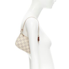 LOUIS VUITTON 2016 Damier Azur Mini Pochette top zip gold chain small bag