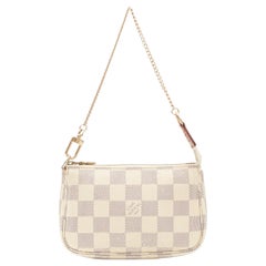 LOUIS VUITTON 2016 Damier Azur Mini Pochette top zip gold chain small bag