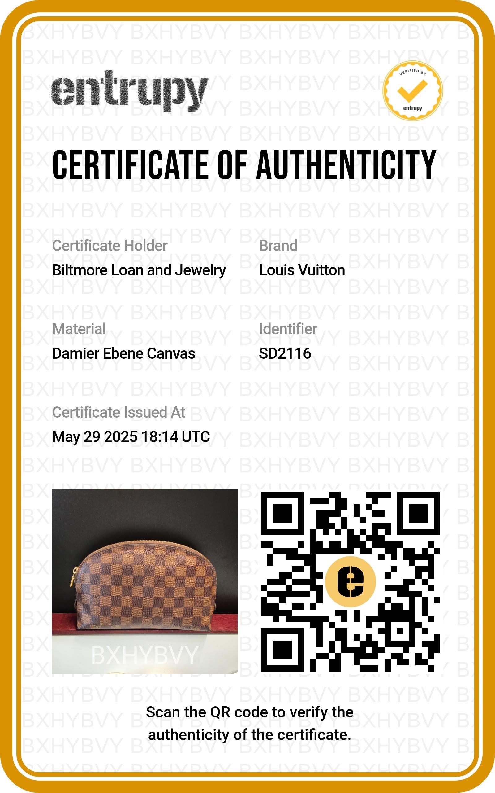 Louis Vuitton 2016 Damier Ebene Cosmetic Pouch in vendita 4