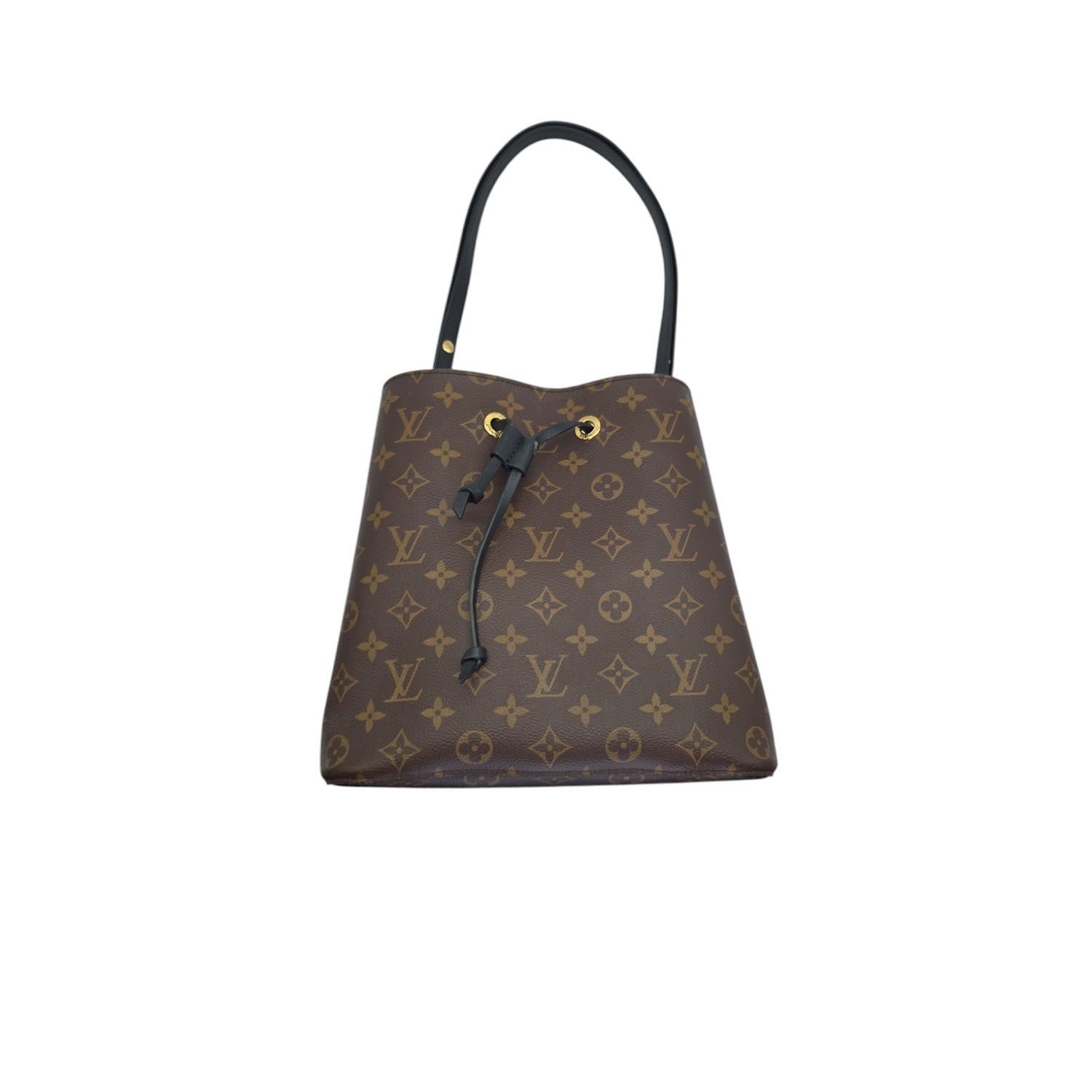 Indulge in luxury with the Louis Vuitton Monogram Canvas NeoNoe MM Bucket. Crafted from their iconic monogram coated canvas and smooth cowhide-leather trim, this classic shoulder bag exudes elegance and sophistication. A black top cinch cord and