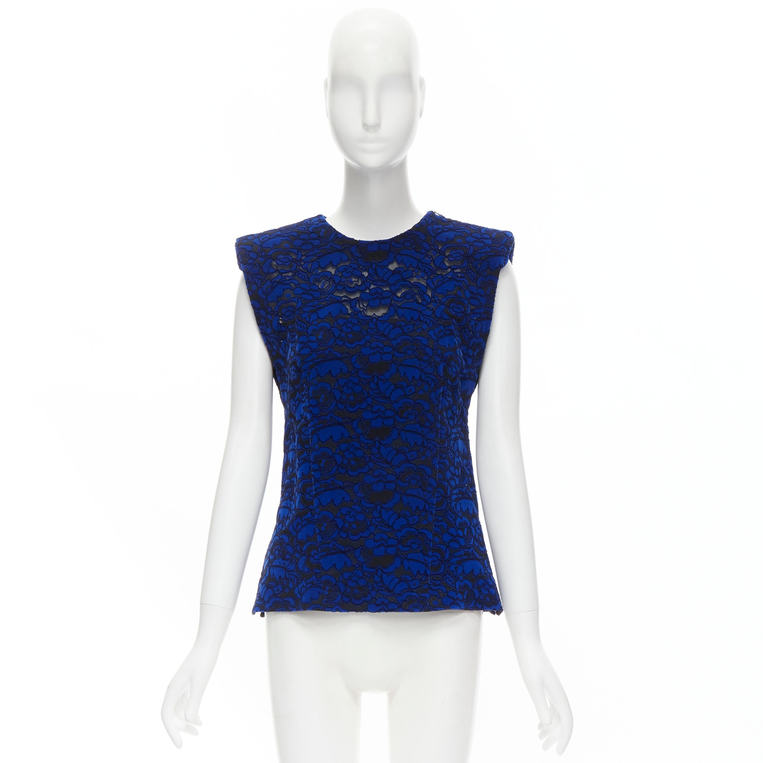 LOUIS VUITTON 2017 Runway cobalt blue floral velvet effect lace  shoulder padded For Sale 6