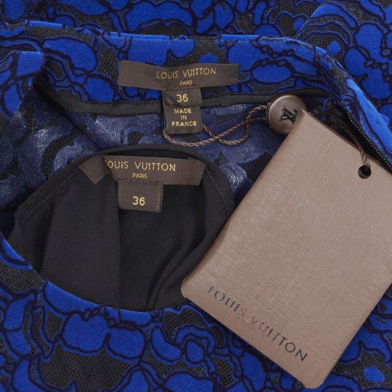 LOUIS VUITTON 2017 Pasarela azul cobalto floral efecto terciopelo chaleco de encaje FR36 XS en venta 5