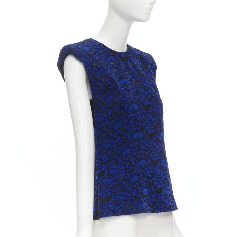 LOUIS VUITTON 2017 Pasarela azul cobalto floral efecto terciopelo chaleco de encaje FR36 XS Azul en venta