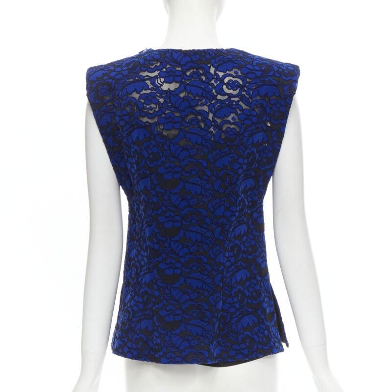 De las mujeres LOUIS VUITTON 2017 Pasarela azul cobalto floral efecto terciopelo chaleco de encaje FR36 XS en venta