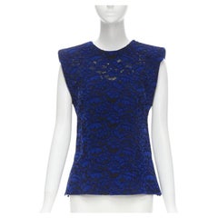 LOUIS VUITTON 2017 Runway cobalt blue floral velvet effect lace vest FR36 XS