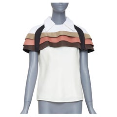 LOUIS VUITTON 2017 Runway scuba cape tricolor nylon ruffle collared top FR38 M