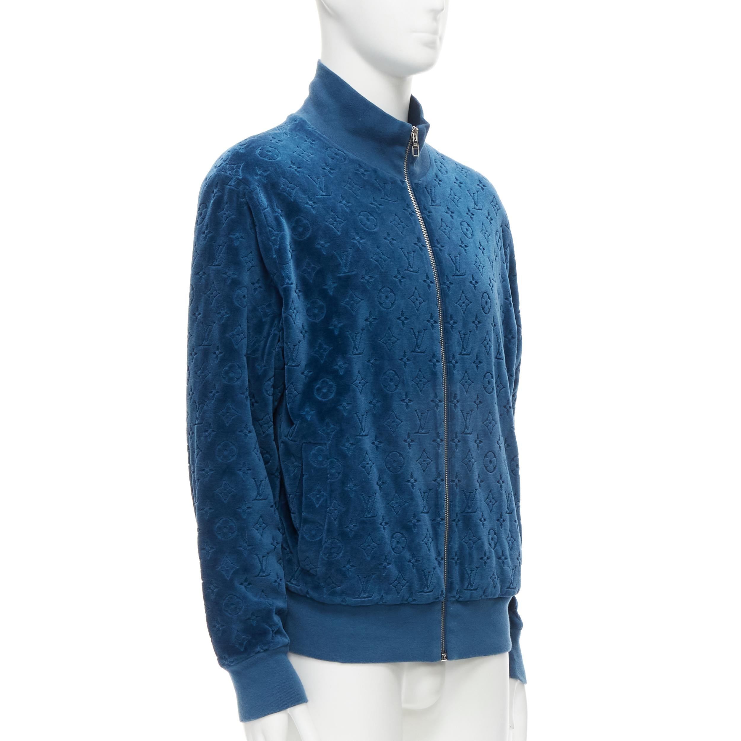 LOUIS VUITTON 2018 blue LV monogram cotton velour zip up track jacket XL In Excellent Condition In Hong Kong, NT